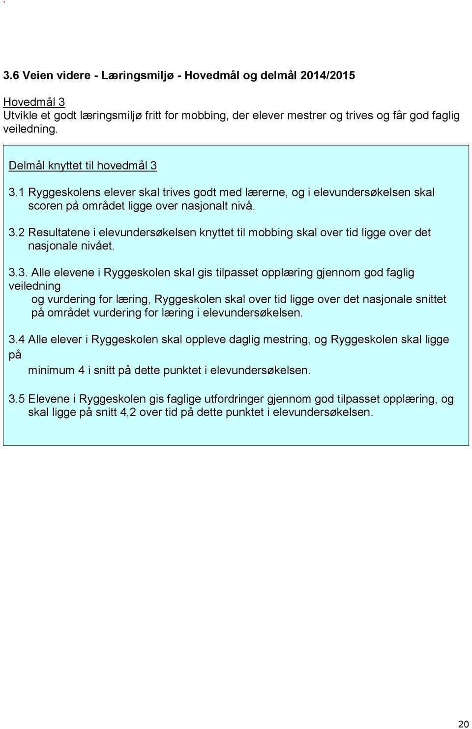 3.3. Alle elevene i Ryggeskolen skal gis tilpasset opplæring gjennom god faglig veiledning og vurdering for læring, Ryggeskolen skal over tid ligge over det nasjonale snittet på området vurdering for