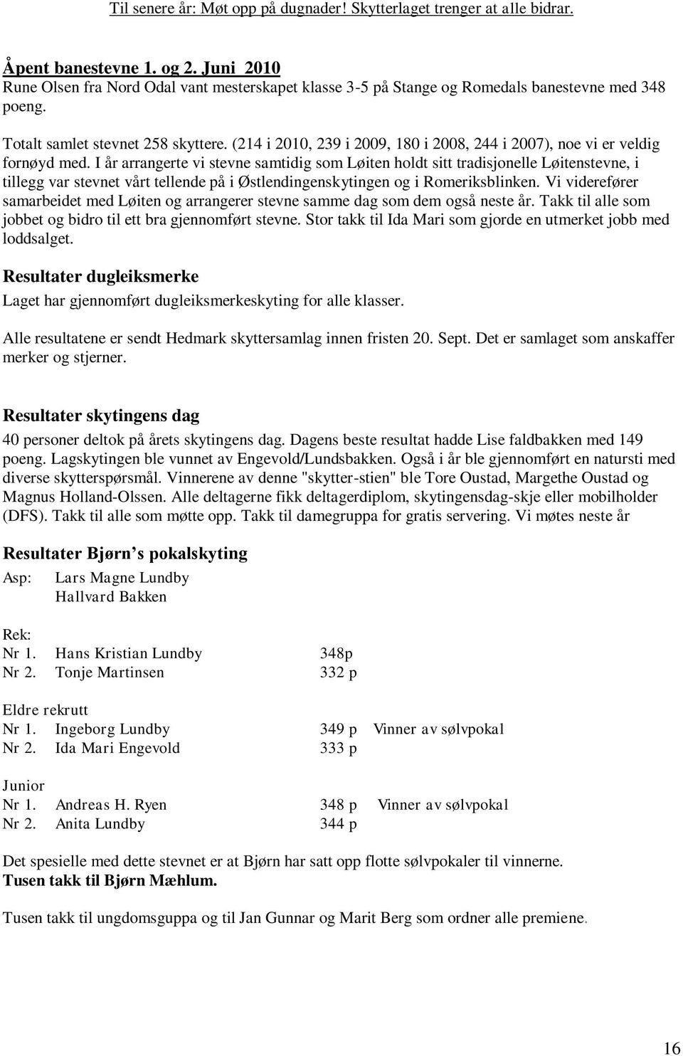 (214 i 2010, 239 i 2009, 180 i 2008, 244 i 2007), noe vi er veldig fornøyd med.