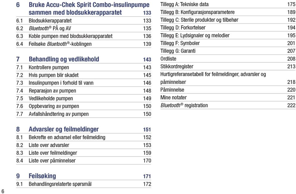 5 Vedlikeholde pumpen 149 7.6 Oppbevaring av pumpen 150 7.