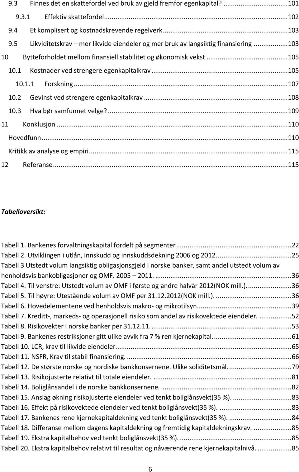 1 Kostnader ved strengere egenkapitalkrav... 105 10.1.1 Forskning... 107 10.2 Gevinst ved strengere egenkapitalkrav... 108 10.3 Hva bør samfunnet velge?... 109 11 Konklusjon... 110 Hovedfunn.