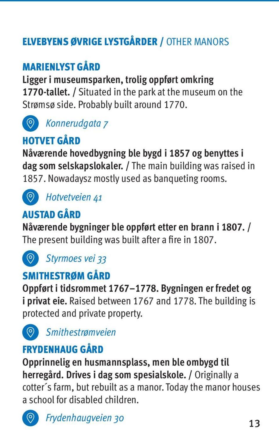 Nowadaysz mostly used as banqueting rooms. Hotvetveien 41 AUSTAD GÅRD Nåværende bygninger ble oppført etter en brann i 1807. / The present building was built after a fire in 1807.