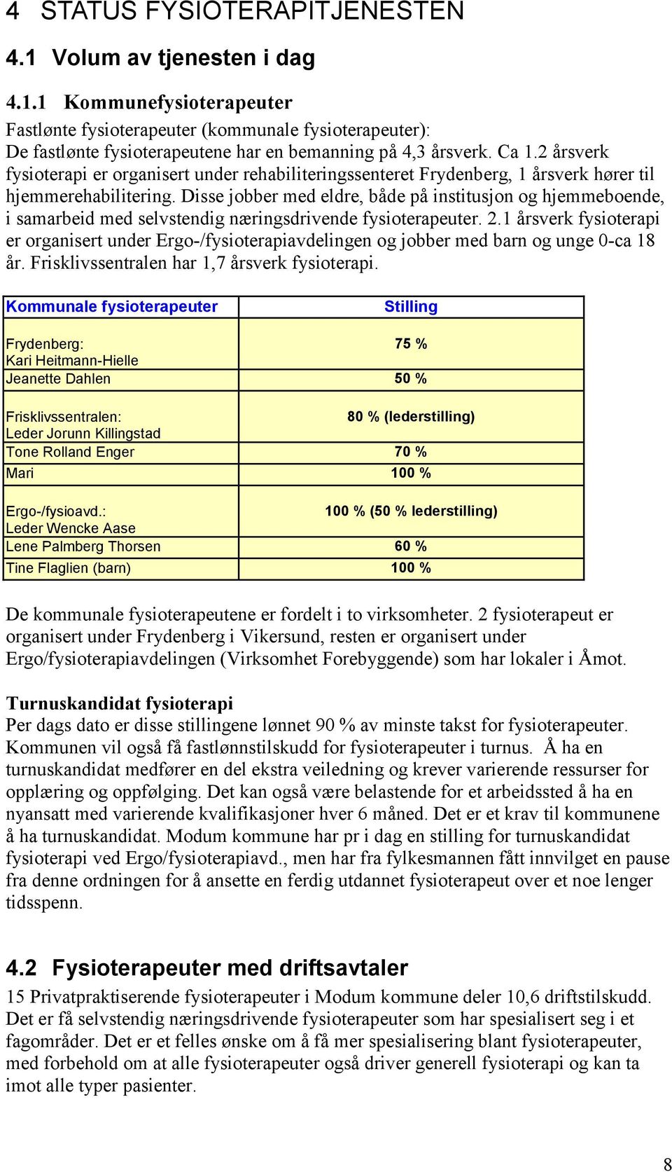 Disse jobber med eldre, både på institusjon og hjemmeboende, i samarbeid med selvstendig næringsdrivende fysioterapeuter. 2.