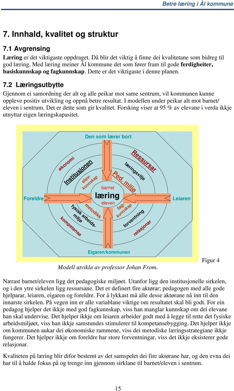 2 Læringsutbytte Gjennom ei samordning der alt og alle peikar mot same sentrum, vil kommunen kunne oppleve positiv utvikling og oppnå betre resultat.