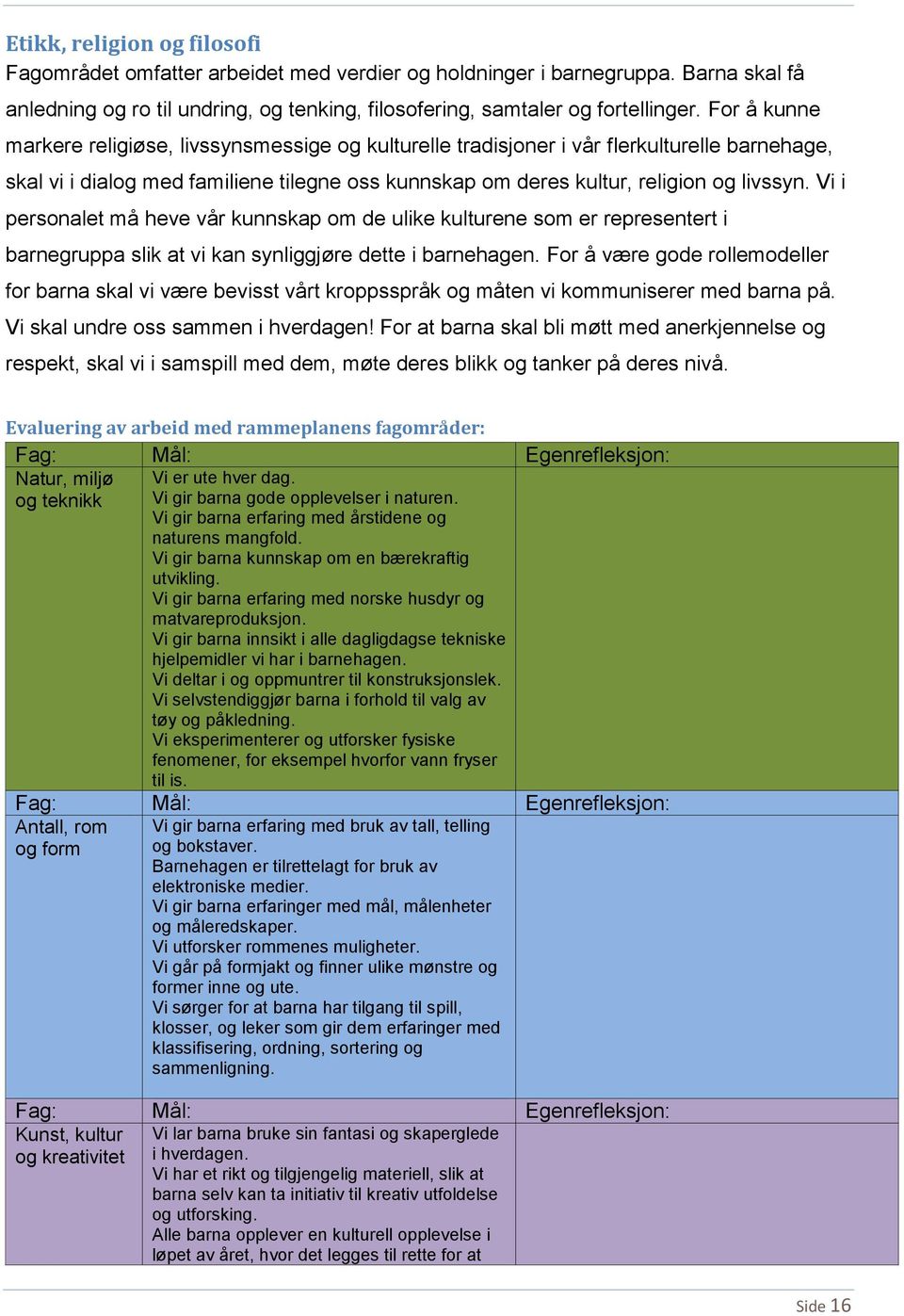 Vi i personalet må heve vår kunnskap om de ulike kulturene som er representert i barnegruppa slik at vi kan synliggjøre dette i barnehagen.