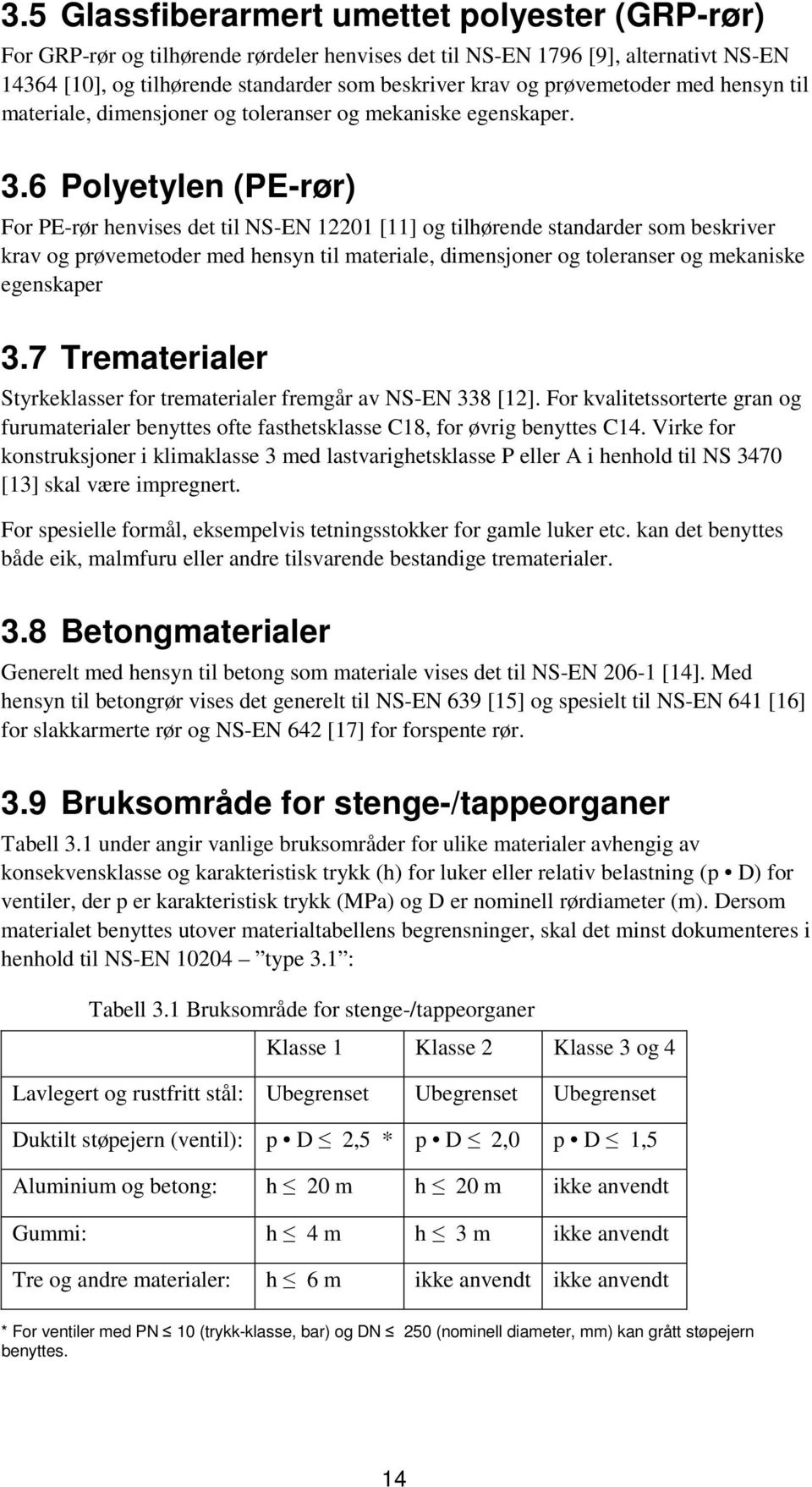 6 Polyetylen (PE-rør) For PE-rør henvises det til NS-EN 12201 [11] og tilhørende standarder som beskriver krav og prøvemetoder med hensyn til materiale, dimensjoner og toleranser og mekaniske