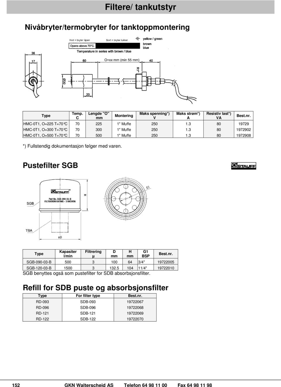 3 80 172 HMC-0T1, O=300 T=70 C 70 300 1" Muffe 250 1.3 80 17202 HMC-0T1, O=500 T=70 C 70 500 1" Muffe 250 1.3 80 17208 *) Fullstendig dokumentasjon følger med varen.