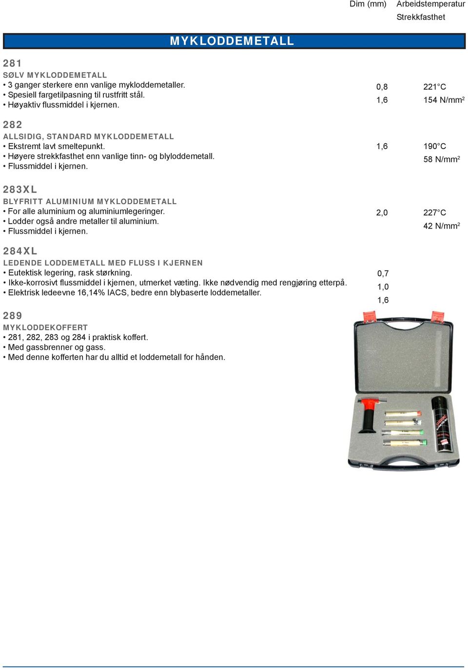 283XL BLYFRITT ALUMINIUM MYKLODDEMETALL For alle aluminium og aluminiumlegeringer. Lodder også andre metaller til aluminium. Flussmiddel i kjernen.