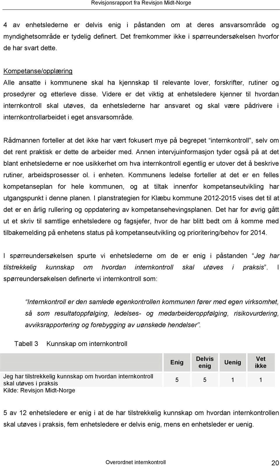 Videre er det viktig at enhetsledere kjenner til hvordan internkontroll skal utøves, da enhetslederne har ansvaret og skal være pådrivere i internkontrollarbeidet i eget ansvarsområde.