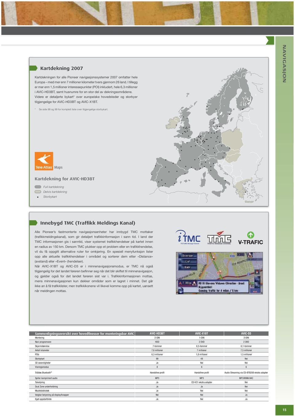 Videre er detaljerte bykart* over europeiske hovedsteder og storbyer tilgjengelige for AVIC-HD3BT og AVIC-X1BT. NAVIGASJON * Se side 98 og 99 for komplett liste over tilgjengelige storbykart.