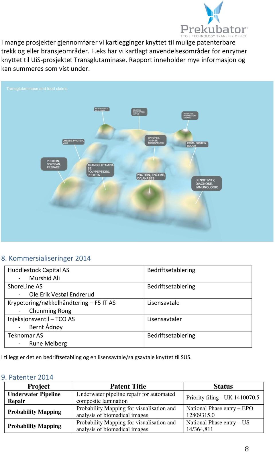 Kommersialiseringer 2014 Huddlestock Capital AS - Murshid Ali ShoreLine AS - Ole Erik Vestøl Endrerud Krypetering/nøkkelhåndtering F5 IT AS - Chunming Rong Injeksjonsventil TCO AS - Bernt Ådnøy