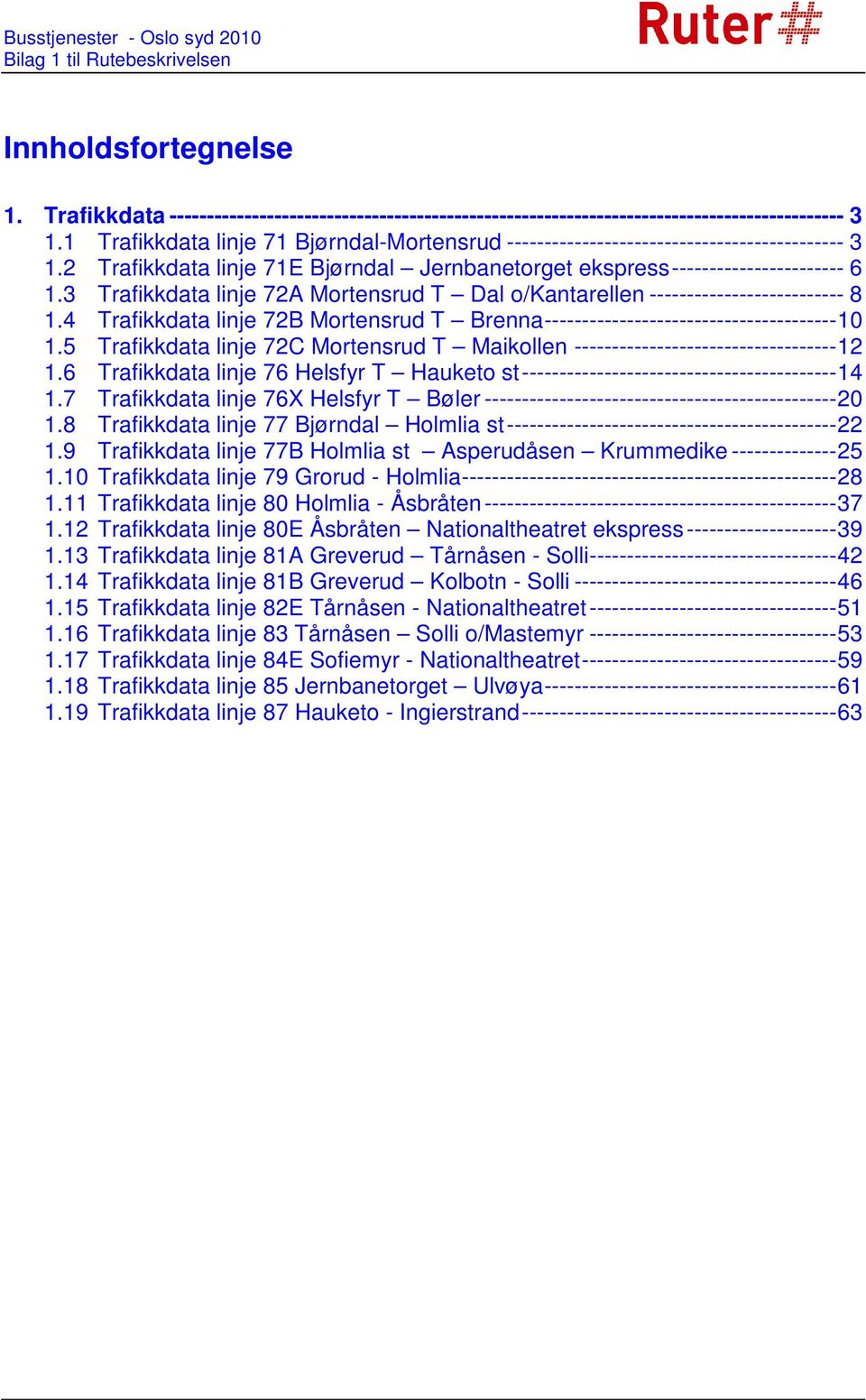 3 Trafikkdata linje 72A Mortensrud T Dal o/kantarellen -------------------------- 8 1.4 Trafikkdata linje 72B Mortensrud T Brenna --------------------------------------- 10 1.