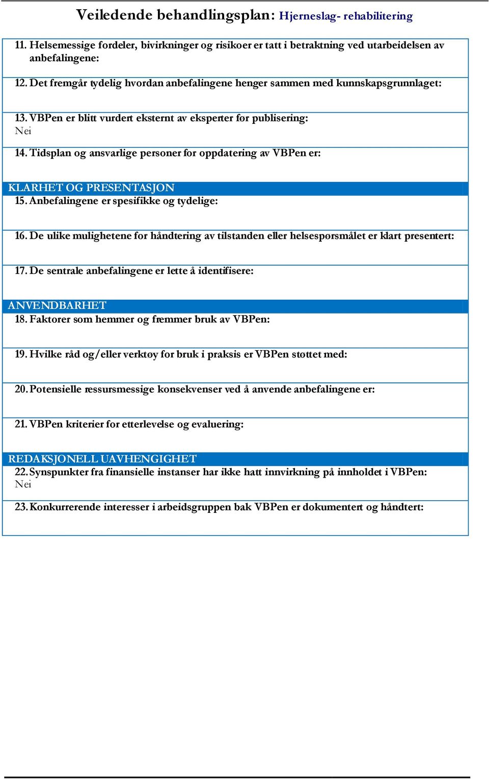 Anbefalingene er spesifikke og tydelige: 16. De ulike mulighetene for håndtering av tilstanden eller helsespørsmålet er klart presentert: 17.