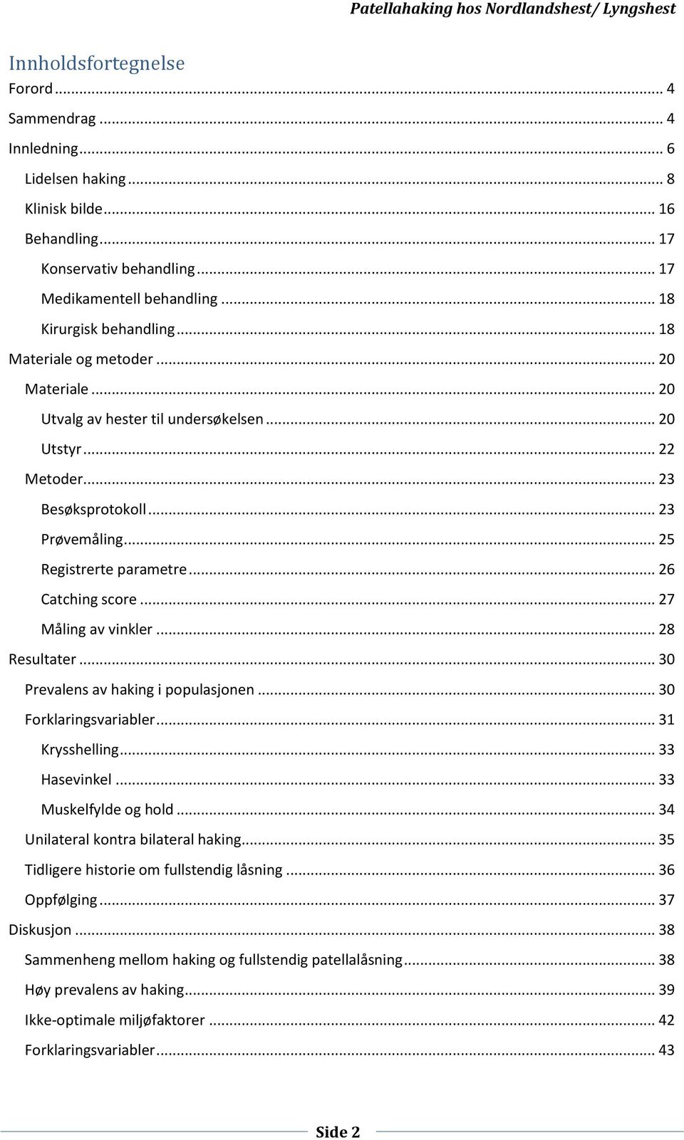 .. 25 Registrerte parametre... 26 Catching score... 27 Måling av vinkler... 28 Resultater... 30 Prevalens av haking i populasjonen... 30 Forklaringsvariabler... 31 Krysshelling... 33 Hasevinkel.