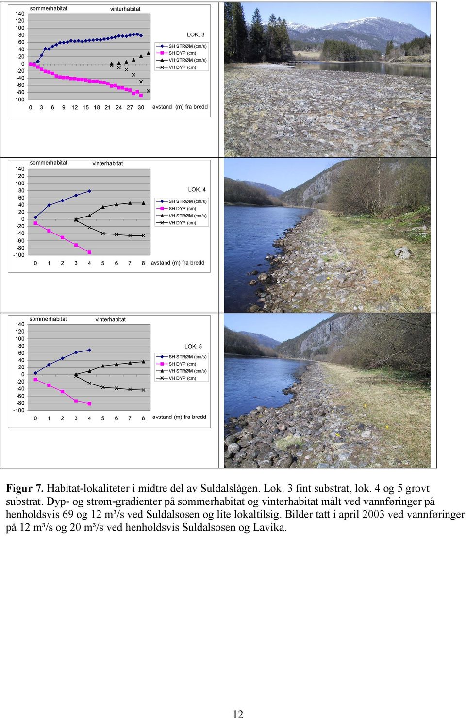 4 SH STRØM (cm/s) SH DYP (cm) VH STRØM (cm/s) VH DYP (cm) avstand (m) fra bredd 14 12 1 8 6 4 2-2 -4-6 -8-1 sommerhabitat vinterhabitat 1 2 3 4 5 6 7 8 LOK.