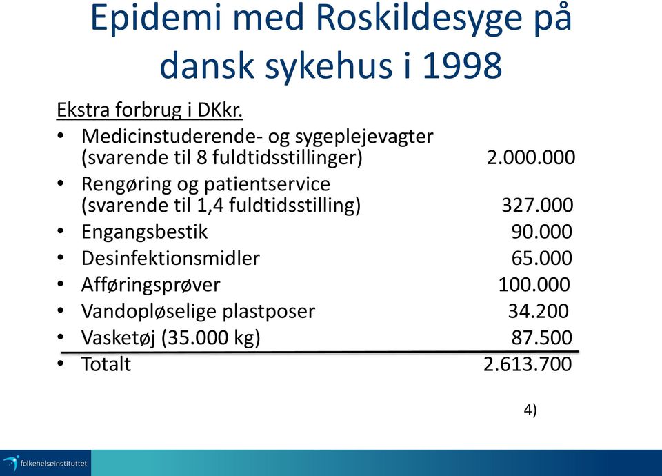 000 Rengøring og patientservice (svarende til 1,4 fuldtidsstilling) 327.000 Engangsbestik 90.