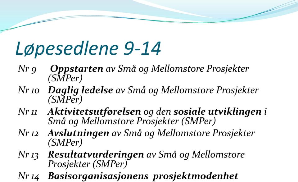 og Mellomstore Prosjekter (SMPer) Nr 12 Avslutningen av Små og Mellomstore Prosjekter (SMPer) Nr 13