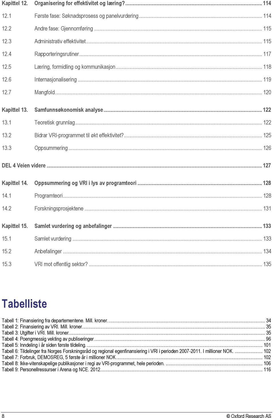 1 Teoretisk grunnlag... 122 13.2 Bidrar VRI-programmet til økt effektivitet?... 125 13.3 Oppsummering... 126 DEL 4 Veien videre... 127 Kapittel 14. Oppsummering og VRI i lys av programteori... 128 14.