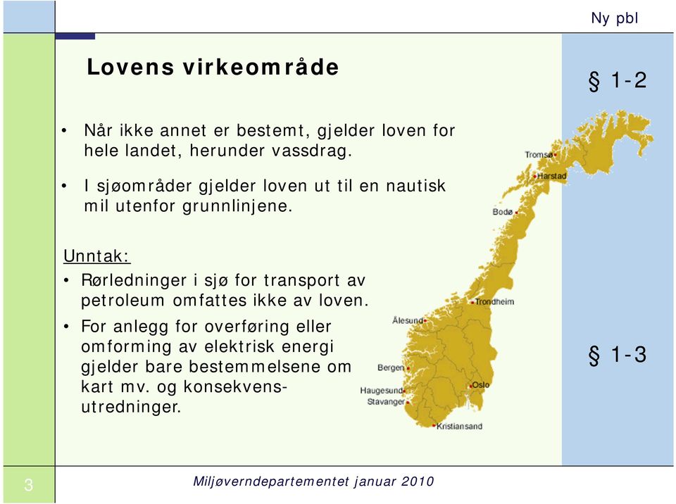 Unntak: Rørledninger i sjø for transport av petroleum omfattes ikke av loven.