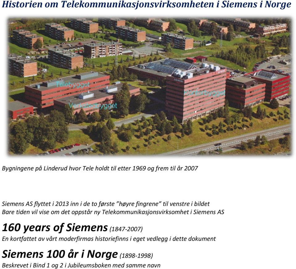 oppstår ny Telekommunikasjonsvirksomhet i Siemens AS 160 years of Siemens (1847-2007) En kortfattet av vårt moderfirmas