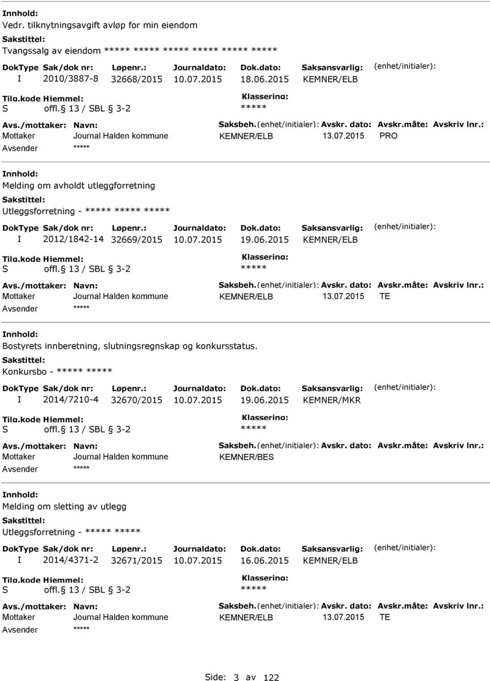 2015 T nnhold: Bostyrets innberetning, slutningsregnskap og konkursstatus. Konkursbo - 2014/7210-4 32670/2015 19.