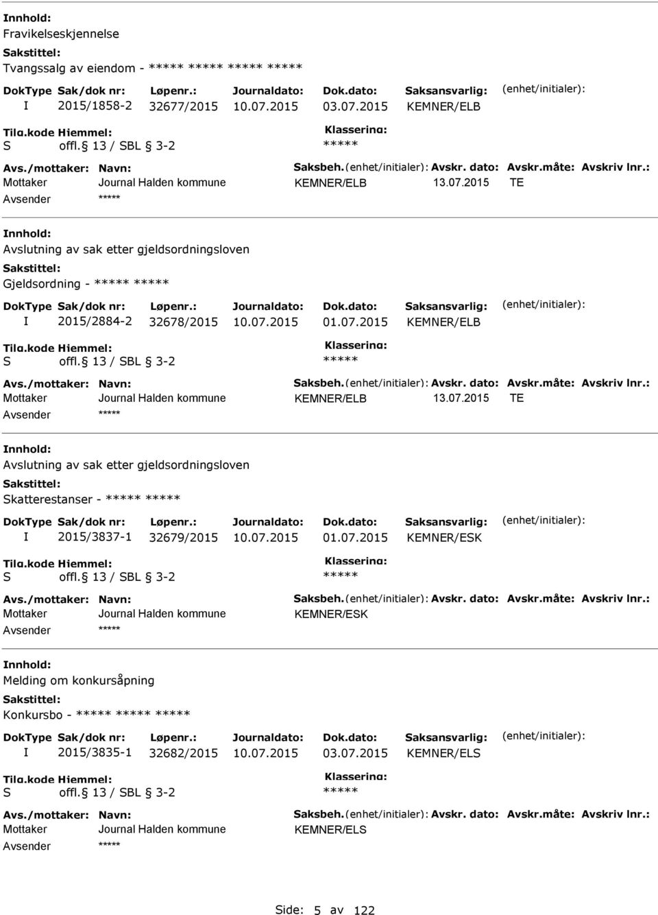 2015 T nnhold: Avslutning av sak etter gjeldsordningsloven katterestanser - 2015/3837-1 32679/2015 01.