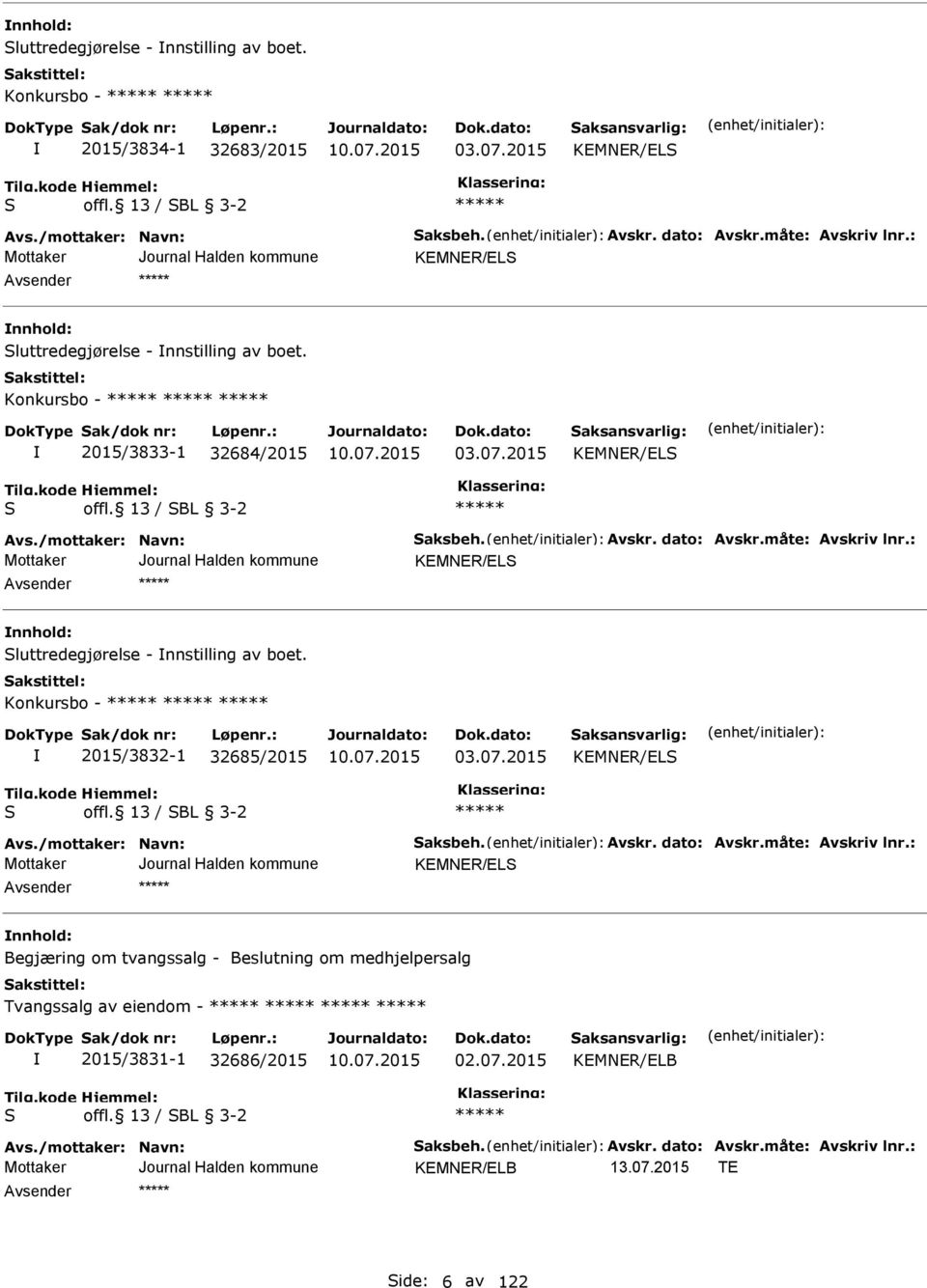 2015 KMNR/L KMNR/L nnhold: luttredegjørelse - nnstilling av boet. Konkursbo - 2015/3832-1 32685/2015 03.07.