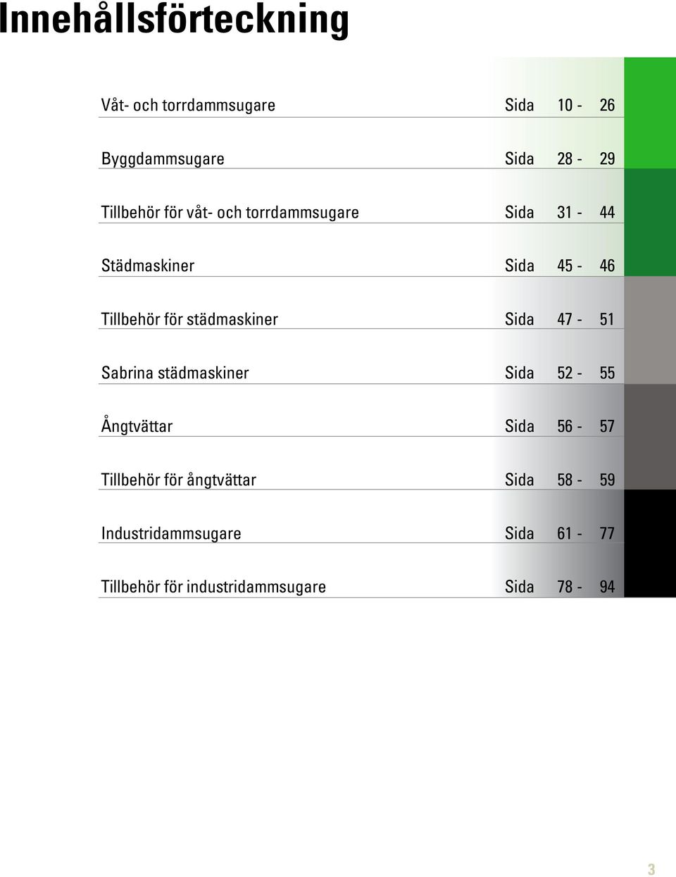 städmaskiner Sida 47-51 Sabrina städmaskiner Sida 52-55 Ångtvättar Sida 56-57 Tillbehör