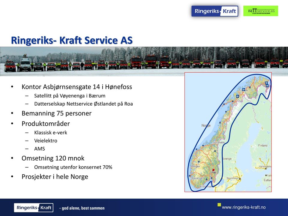 Roa Bemanning 75 personer Produktområder Klassisk e-verk Veielektro