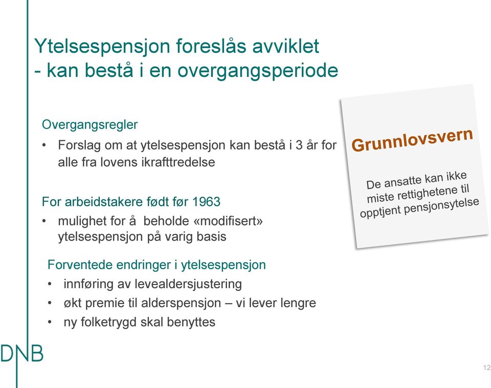 mulighet for å beholde «modifisert» ytelsespensjon på varig basis Forventede endringer i