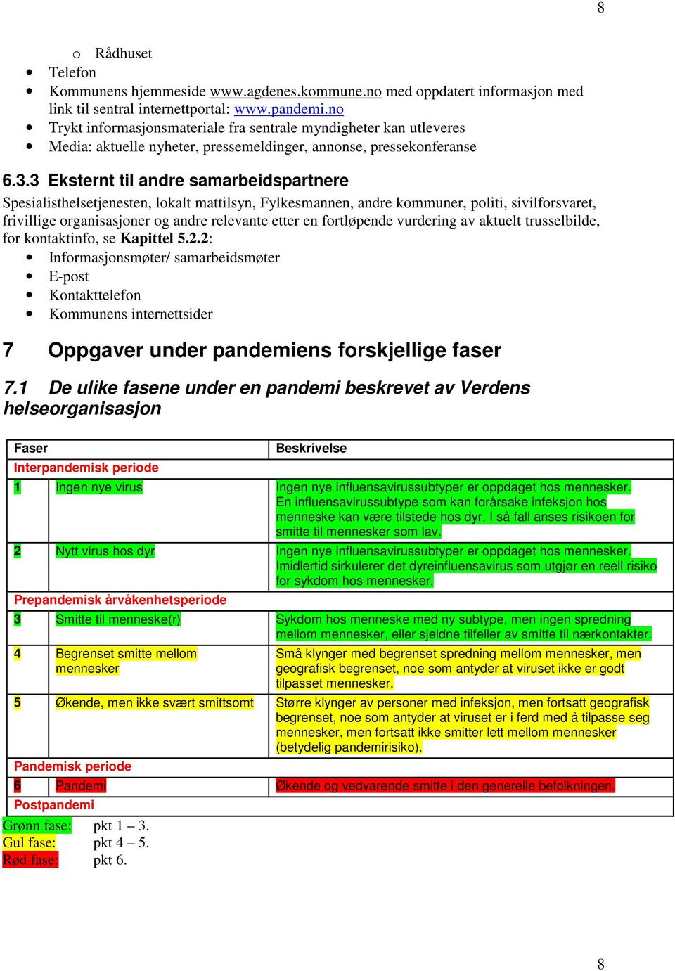 3 Eksternt til andre samarbeidspartnere Spesialisthelsetjenesten, lokalt mattilsyn, Fylkesmannen, andre kommuner, politi, sivilforsvaret, frivillige organisasjoner og andre relevante etter en