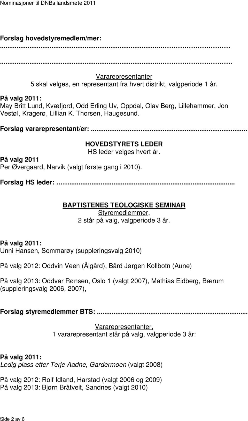 .. HOVEDSTYRETS LEDER HS leder velges hvert år. På valg 2011 Per Øvergaard, Narvik (valgt første gang i 2010). Forslag HS leder:.