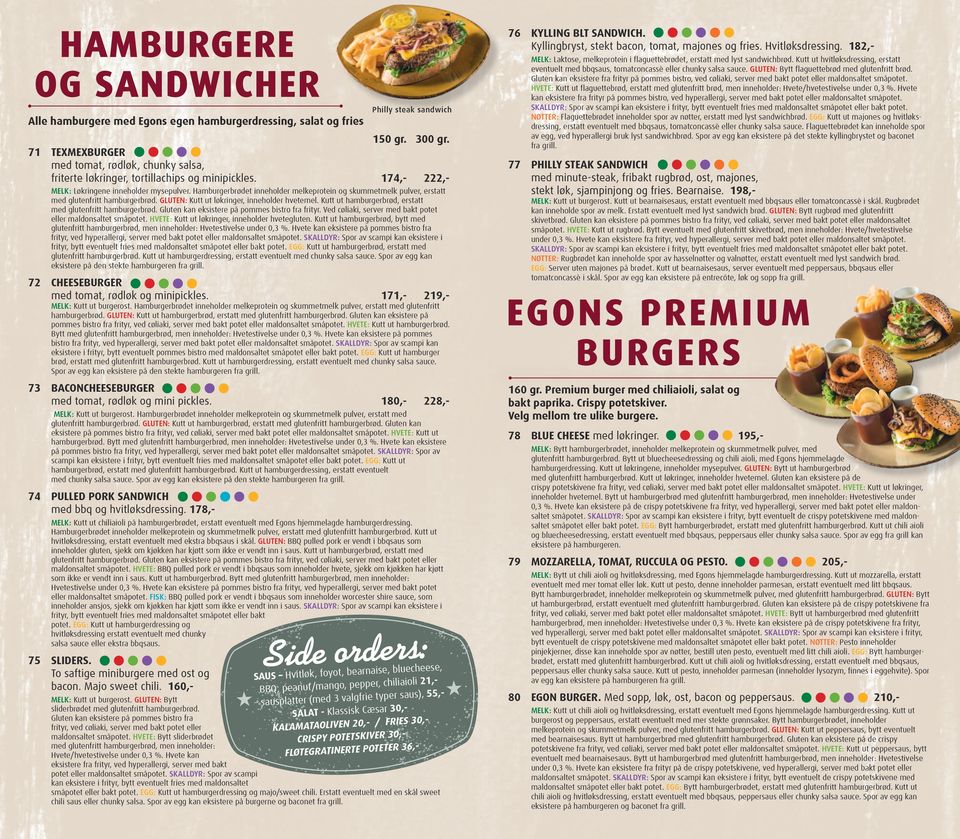 Hamburgerbrødet inneholder melkeprotein og skummetmelk pulver, erstatt med glutenfritt hamburgerbrød. GLUTEN: Kutt ut løkringer, inneholder hvetemel.