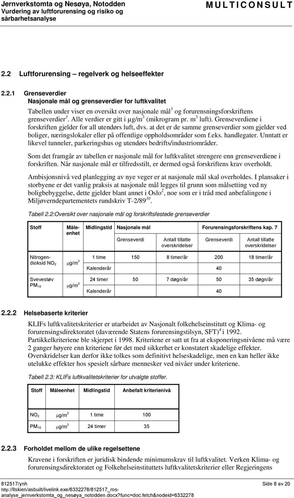 at det er de samme grenseverdier som gjelder ved boliger, næringslokaler eller på offentlige oppholdsområder som f.eks. handlegater.