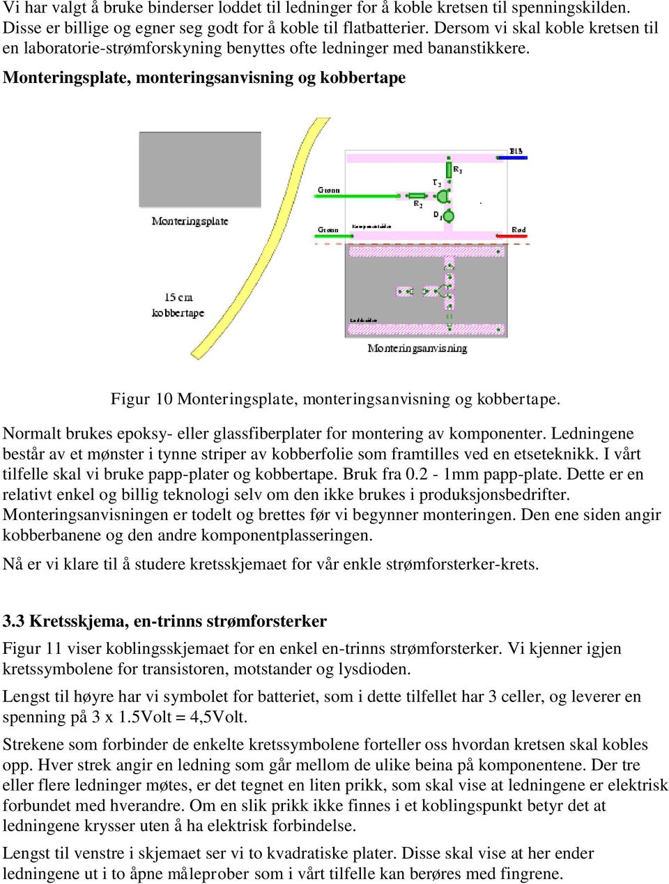 Monteringsplate, monteringsanvisning og kobbertape Figur 10 Monteringsplate, monteringsanvisning og kobbertape. Normalt brukes epoksy- eller glassfiberplater for montering av komponenter.