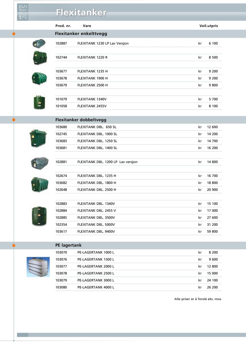 1000 SL kr 14 200 103683 FLEXITANK DBL. 1250 SL kr 14 700 103681 FLEXITANK DBL. 1400 SL kr 16 200 102881 FLEXITANK DBL. 1200 LP Lav versjon kr 14 800 102674 FLEXITANK DBL.