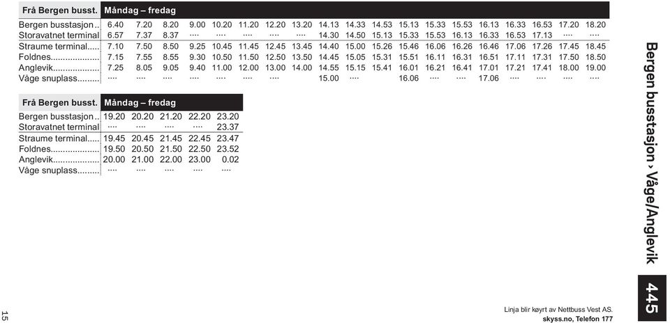 55 8.55 9.30 10.50 11.50 12.50 13.50 14.45 15.05 15.31 15.51 16.11 16.31 16.51 17.11 17.31 17.50 18.50 Anglevik... 7.25 8.05 9.05 9.40 11.00 12.00 13.00 14.00 14.55 15.15 15.41 16.01 16.21 16.41 17.