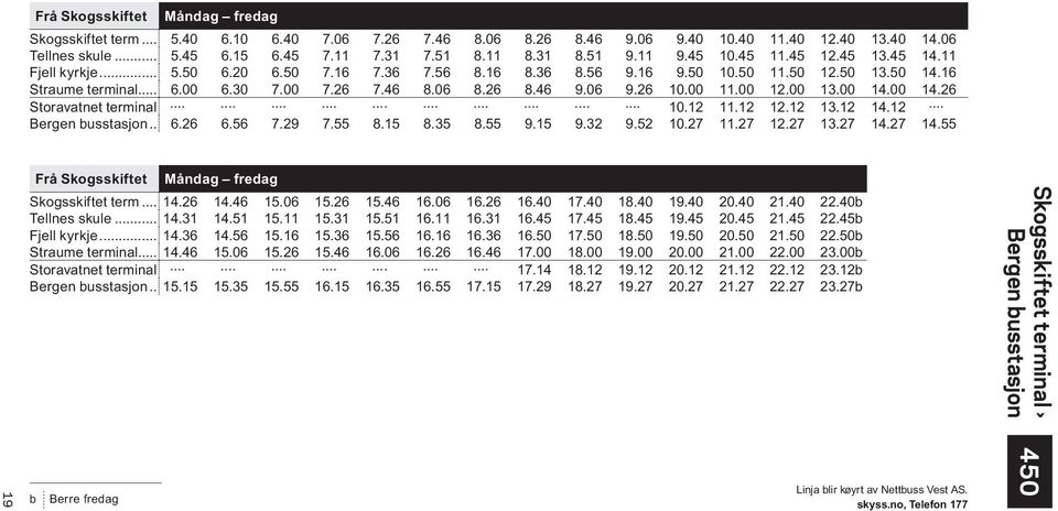 26 8.46 9.06 9.26 10.00 11.00 12.00 13.00 14.00 14.26 Storavatnet terminal 10.12 11.12 12.12 13.12 14.12 Bergen busstasjon... 6.26 6.56 7.29 7.55 8.15 8.35 8.55 9.15 9.32 9.52 10.27 11.27 12.27 13.