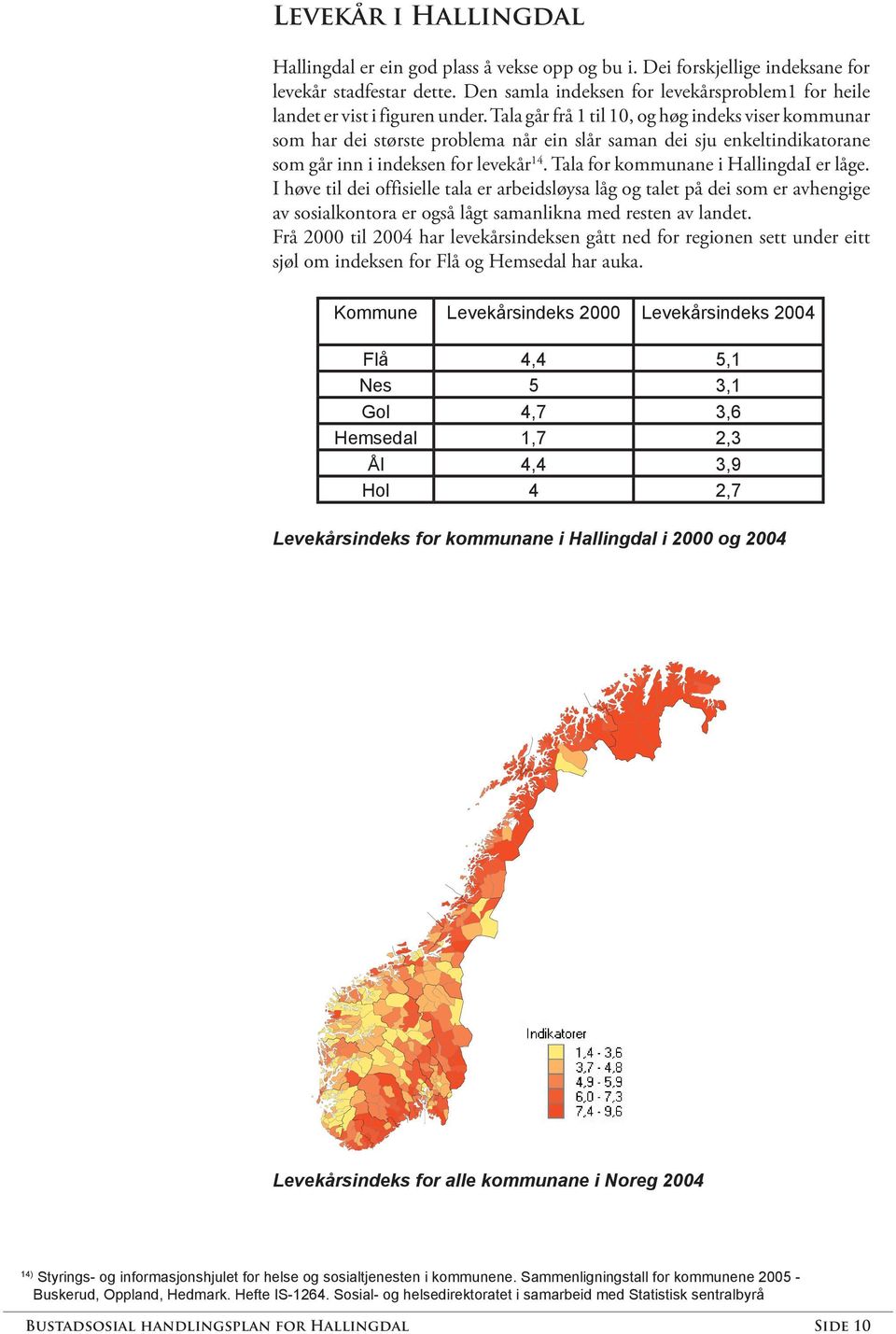 Tala går frå 1 til 10, og høg indeks viser kommunar som har dei største problema når ein slår saman dei sju enkeltindikatorane som går inn i indeksen for levekår 14.