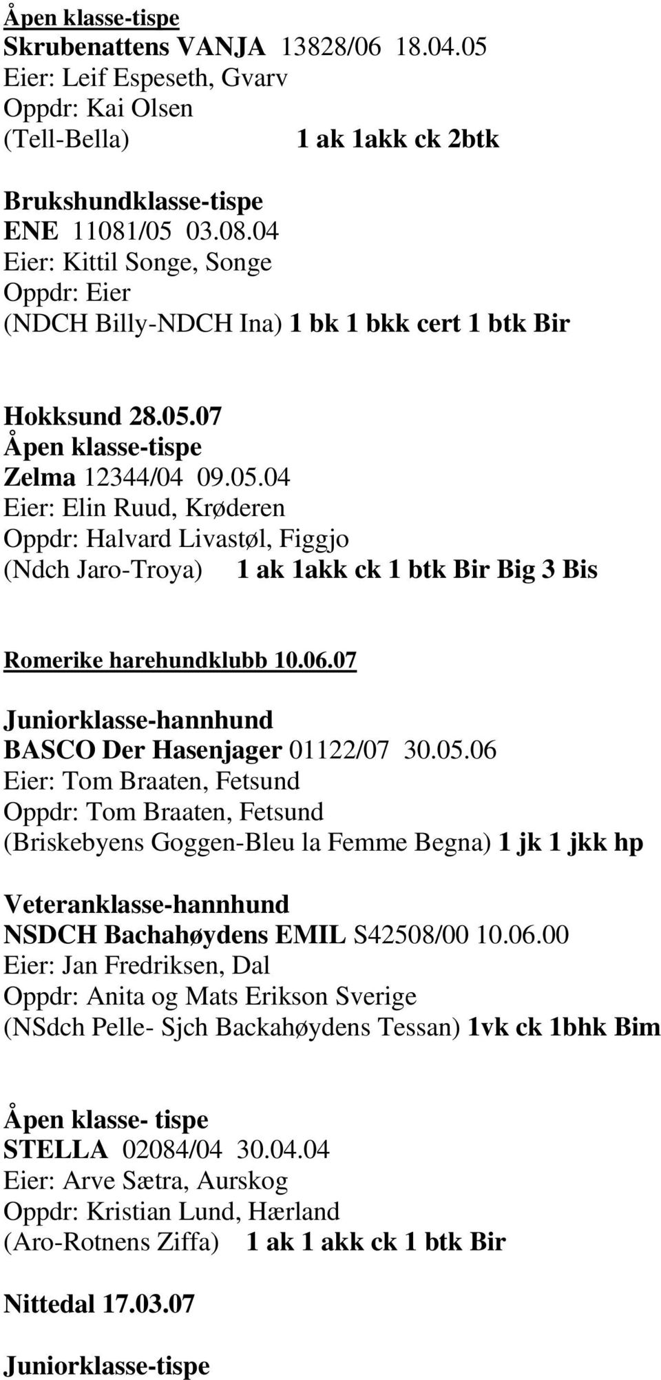 06.07 Juniorklasse-hannhund BASCO Der Hasenjager 01122/07 30.05.