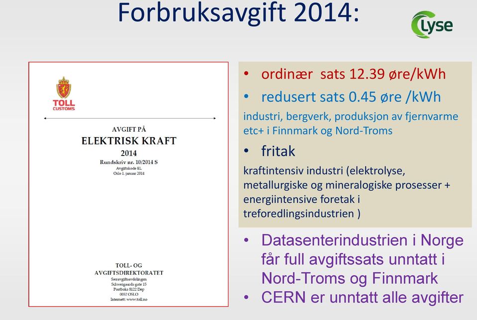 kraftintensiv industri (elektrolyse, metallurgiske og mineralogiske prosesser + energiintensive