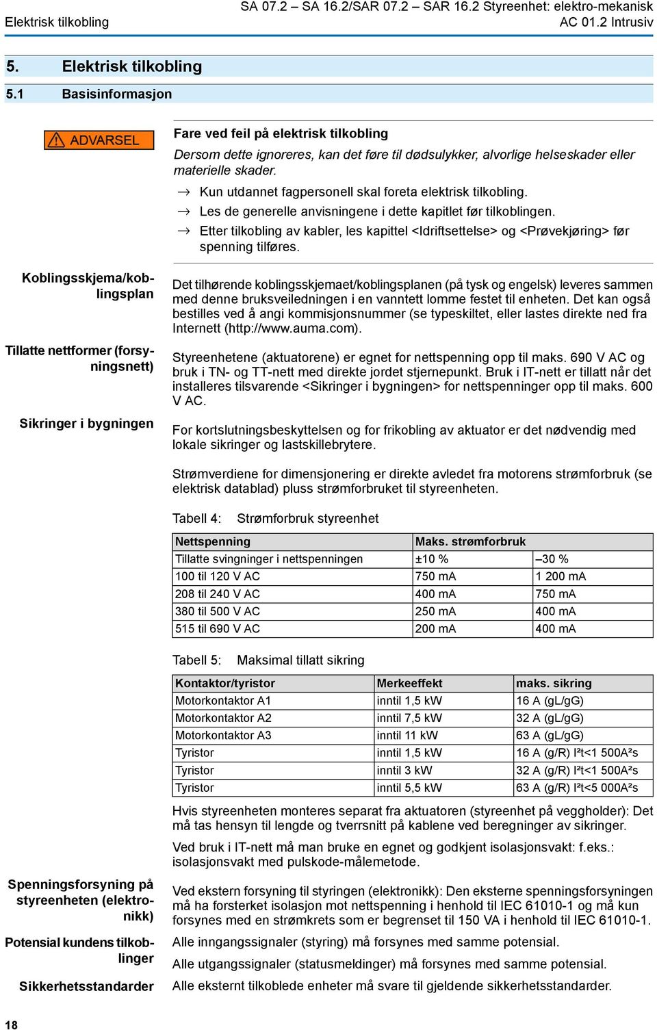 Kun utdannet fagpersonell skal foreta elektrisk tilkobling. Les de generelle anvisningene i dette kapitlet før tilkoblingen.