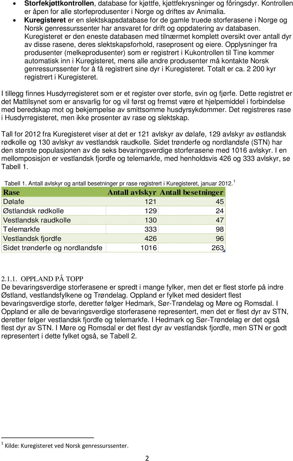 Kuregisteret er den eneste databasen med tilnærmet komplett oversikt over antall dyr av disse rasene, deres slektskapsforhold, raseprosent og eiere.