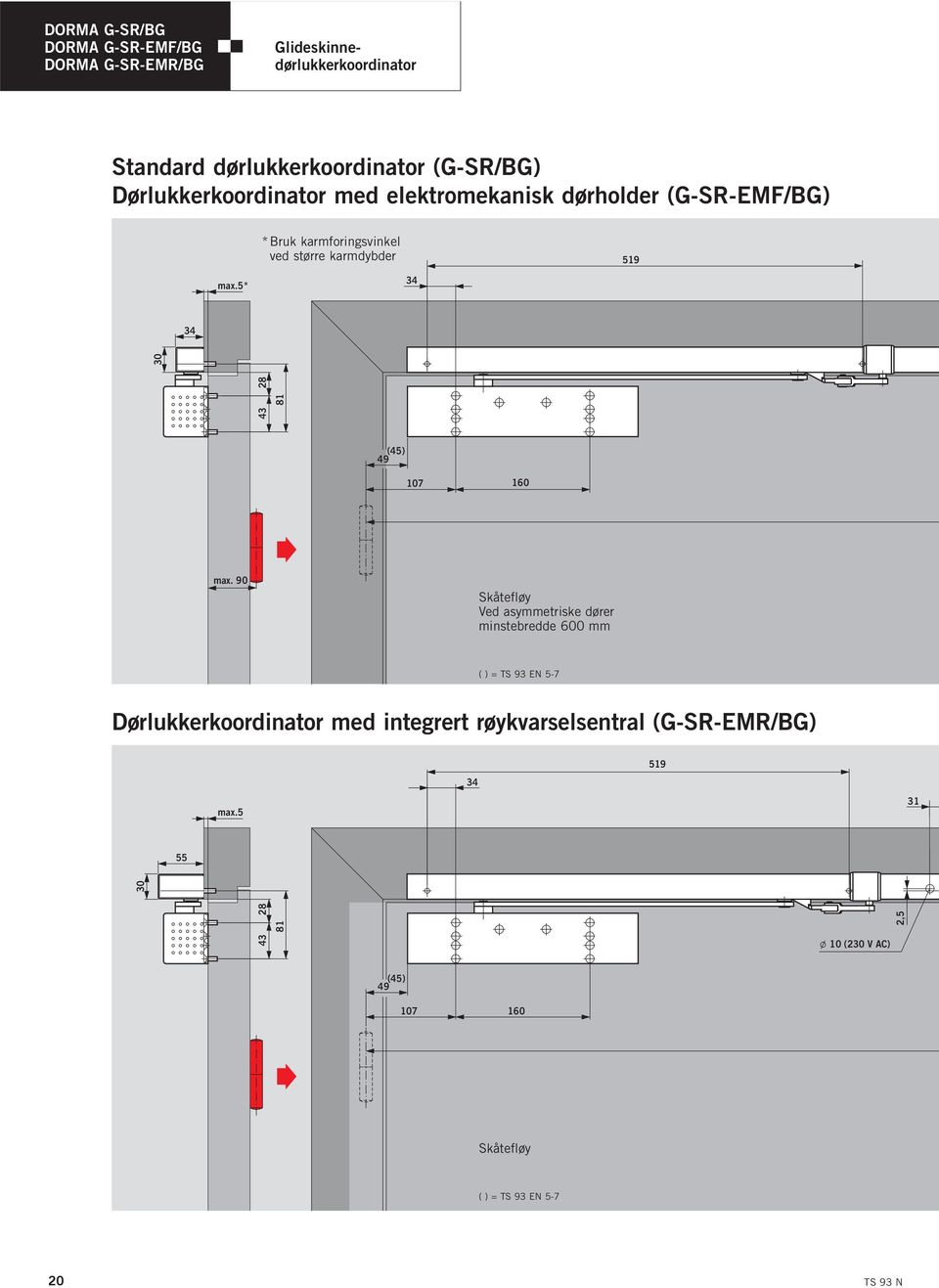 * * Bruk karmforingsvinkel ved større karmdybder 3 19 3 3 28 81 30 () 9 107 160 max.