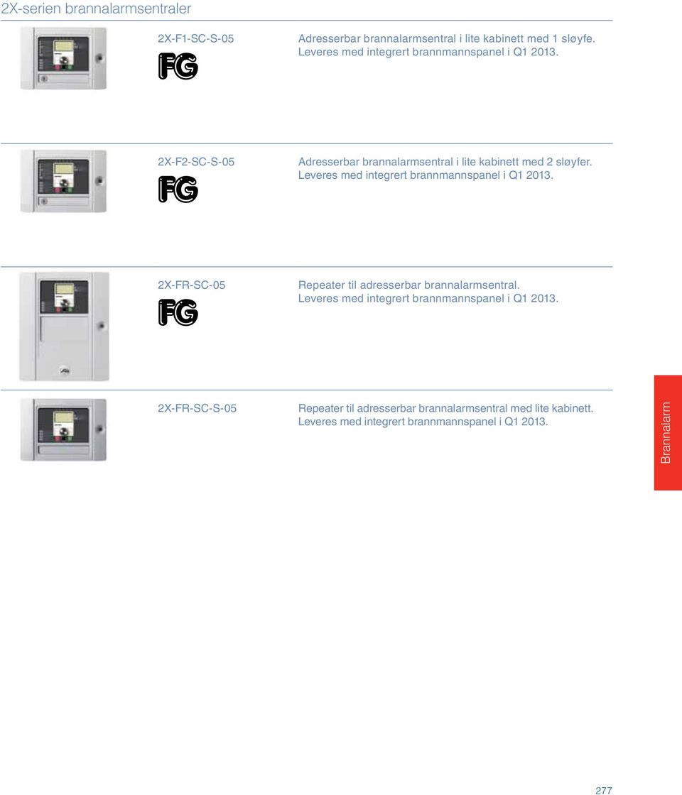 Leveres med integrert brannmannspanel i Q1 2013. 2X-FR-SC-05 Repeater til adresserbar brannalarmsentral.