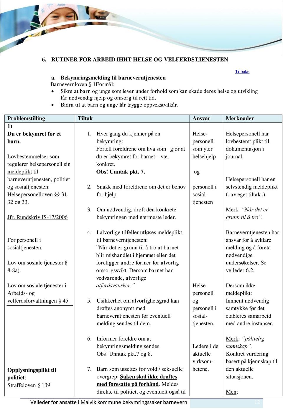 Bidra til at barn og unge får trygge oppvekstvilkår. Problemstilling Tiltak Ansvar Merknader 1) Du er bekymret for et barn.