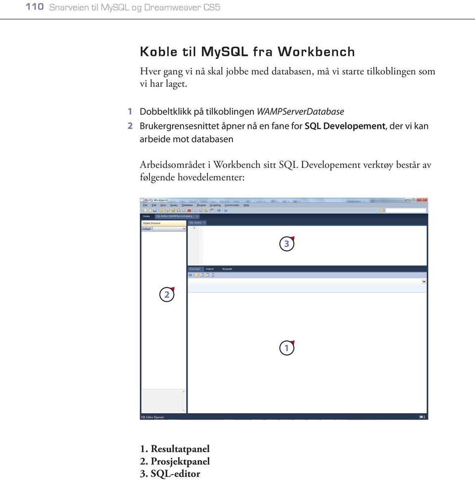 1 Dobbeltklikk på tilkoblingen WAMPServerDatabase 2 Brukergrensesnittet åpner nå en fane for SQL Developement,