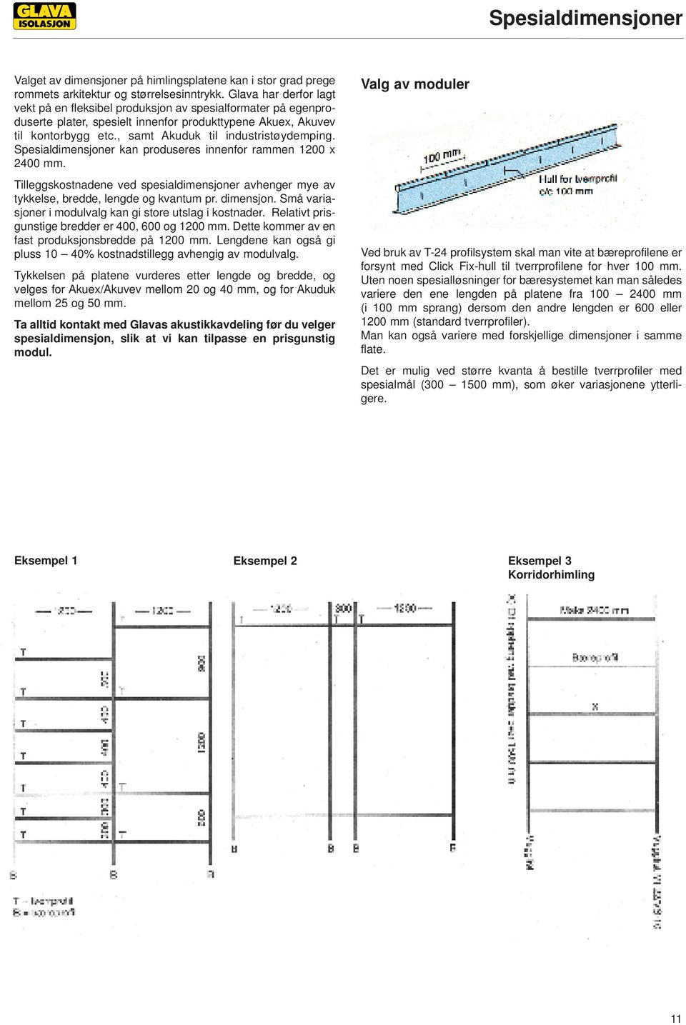 , samt Akuduk til industristøydemping. Spesialdimensjoner kan produseres innenfor rammen 1200 x 2400 mm.