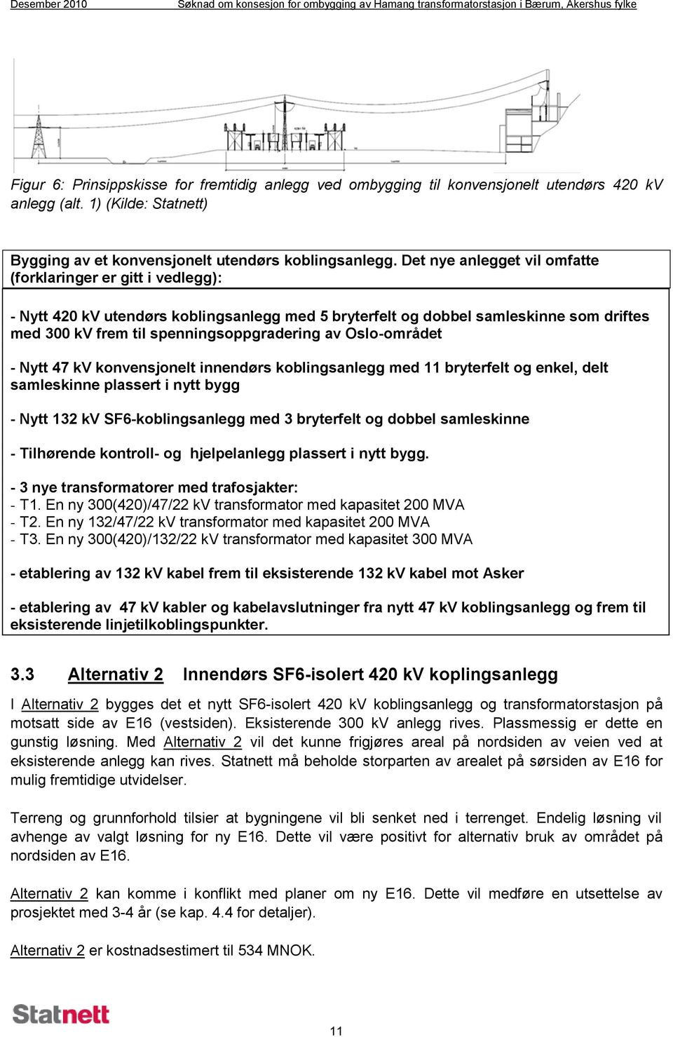 Oslo-området - Nytt 47 kv konvensjonelt innendørs koblingsanlegg med 11 bryterfelt og enkel, delt samleskinne plassert i nytt bygg - Nytt 132 kv SF6-koblingsanlegg med 3 bryterfelt og dobbel