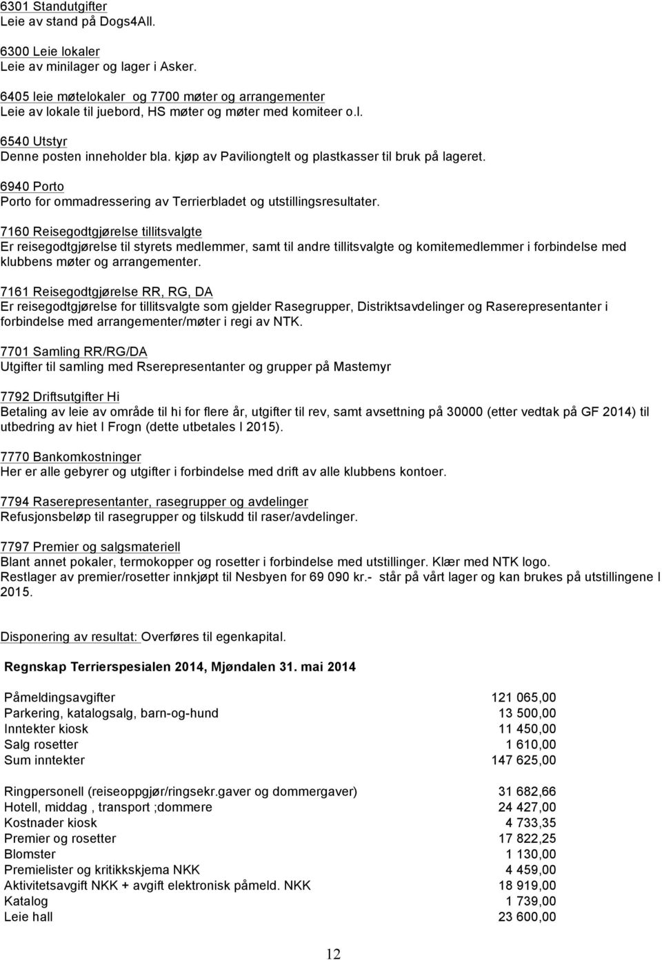 kjøp av Paviliongtelt og plastkasser til bruk på lageret. 6940 Porto Porto for ommadressering av Terrierbladet og utstillingsresultater.