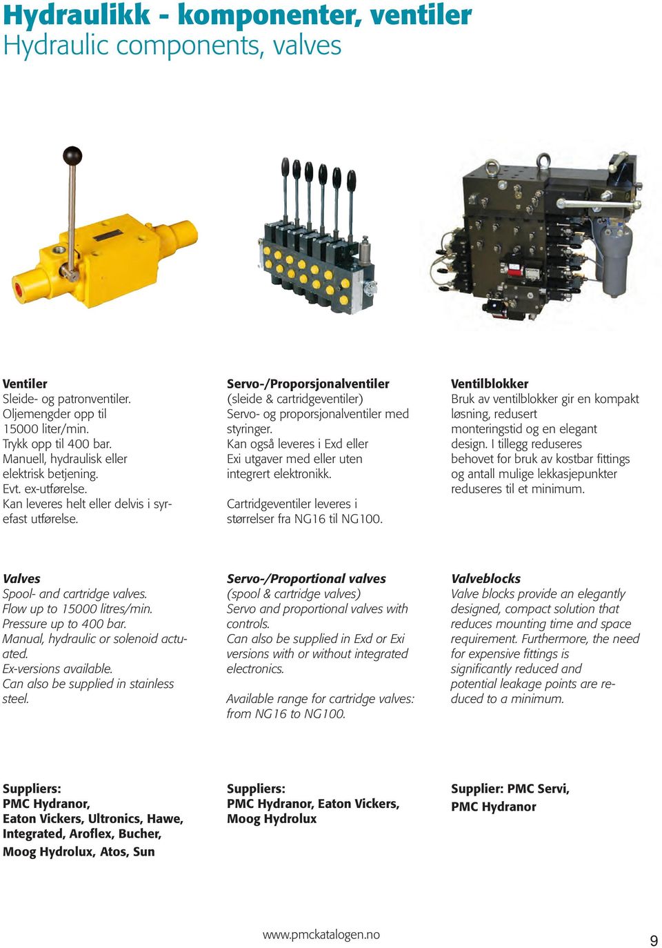 Servo-/Proporsjonalventiler (sleide & cartridgeventiler) Servo- og proporsjonalventiler med styringer. Kan også leveres i Exd eller Exi utgaver med eller uten integrert elektronikk.